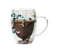 FxaumsGxuk da caffè a doppia parete da 350 ml, 13 x 11 x 8,5 cm, in, con fiori secchi, da tè in a doppia parete, da caffè isolata per cappuccino, cioccolata calda e latte