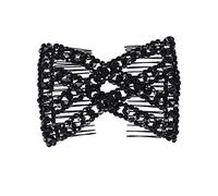FXBLING Easy Magic Hair Beauty Decoration Pettine elastico con perline per tornanti, da donna, doppio pettine (nero)