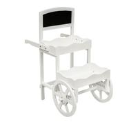 FXEIPOL Espositore per fiori da giardino con lavagna e ruote | In legno, bianco, a 2 ripiani, stile vagone vintage, capacità di carico fino a 10 kg, per giardino, balcone, matrimonio