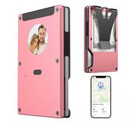 FxindX Portafoglio E-Ink Air, Portafoglio sottile con chip Airtag integrato, Testo/Immagine E-Ink fai-da-te, Porta carte di credito con blocco RFID, Compatibile solo con Apple Trova il mio iOS (Rosa)