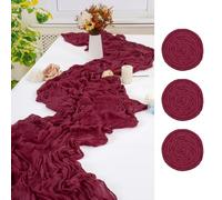 FXKS Confezione da 3 runner da tavola bordeaux 90 x 300 cm, runner da tavola romantico velato, runner da tavola in garza bohémien, runner da tavola rustico per formaggi, per feste di nozze, addio al