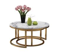 FXLUHAY Arredamento for la casa, set di tavolini da caffè in marmo bianco naturale, for soggiorno, piccolo spazio, divano, set di 2 tavolini laterali(80cm+65cm)