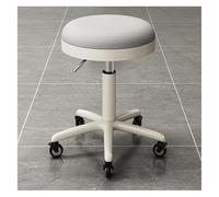 FXLUHAY Sedia a sella con ruote, sgabello girevole regolabile, sgabello idraulico for spa, salone, ufficio, negozio, sedia da lavoro girevole in pelle rotonda(Light Grey)