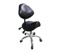 FXLUHAY Sedia a sella regolabile da 42 cm a 58 cm con schienale, sedia professionale con rotelle for laboratorio, ospedale, salone di bellezza, massaggi, casa e studio(Black)