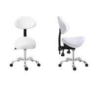 FXLUHAY Sedia sgabello da sella in pelle PVC con gambe in metallo, supporto for la schiena, for casa, ufficio, tatuaggi, ospedale, bar, elegante seduta in piedi bianca(White)