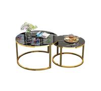 FXLUHAY Set di 2 tavolini da caffè rotondi con piano in marmo e struttura in metallo, tavolino laterale in vetro, tavolino da tè angolare for soggiorno(80cm+60cm)