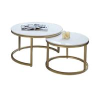 FXLUHAY Set di 2 tavolini da caffè rotondi in marmo con struttura in metallo, for arredamento della casa, tavolino da salotto, for il tempo libero(D70+D55)