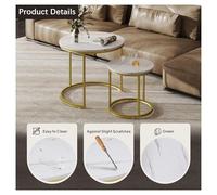 FXLUHAY Set di 2 tavolini impilabili Otterease, tavolino rotondo, tavolino piccolo con piano bianco, set di 2 tavolini impilabili for soggiorno(23.6" Marble White)