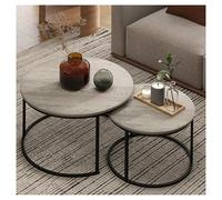FXLUHAY Set di 2 tavolini impilabili Otterease, tavolino rotondo, tavolino piccolo con piano bianco, set di 2 tavolini impilabili for soggiorno(31.5" Wood Grain Grey)