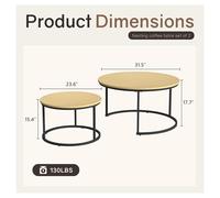 FXLUHAY Set di 2 tavolini impilabili Otterease, tavolino rotondo, tavolino piccolo con piano bianco, set di 2 tavolini impilabili for soggiorno(31.5" Wood Grain Light Brown)