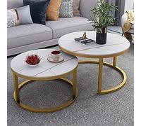 FXLUHAY Set di 2 tavolini rotondi da caffè, scrivania/tavolino moderno da caffè, for piccoli spazi, soggiorno, balcone, ufficio(White,70+50cm)