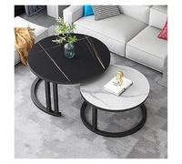 FXLUHAY Set di 2 tavolini rotondi in marmo - Tavolini impilabili for soggiorno e ufficio - Eleganti tavolini laterali dal design moderno(F,80CM)