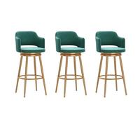FXLUHAY Set di 3 sgabelli da bar for la colazione, sgabelli da bar in velluto con poggiapiedi e schienale, sedie da bar girevoli a 360° for isola cucina(Green,Height 75CM)