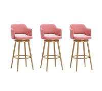 FXLUHAY Set di 3 sgabelli da bar for la colazione, sgabelli da bar in velluto con poggiapiedi e schienale, sedie da bar girevoli a 360° for isola cucina(Pink,Height 75CM)
