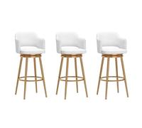 FXLUHAY Set di 3 sgabelli da bar for la colazione, sgabelli da bar in velluto con poggiapiedi e schienale, sedie da bar girevoli a 360° for isola cucina(White,Height 65CM)