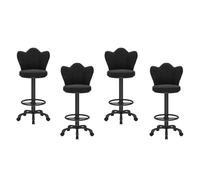 FXLUHAY Set di 4 sgabelli da bar girevoli a 360°, comodi sgabelli da bar in velluto for la colazione con poggiapiedi e schienale, sedie da pub regolabili in altezza(Black)