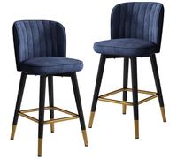FXLUHAY Sgabelli da bar girevoli in velluto 2 pezzi con schienale for cucina di casa, bancone, reception, sgabello da bar, gambe nere, poggiapiedi dorato(Blue,75 cm)