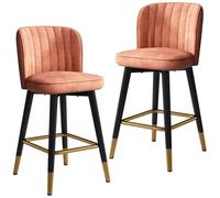 FXLUHAY Sgabelli da bar girevoli in velluto 2 pezzi con schienale for cucina di casa, bancone, reception, sgabello da bar, gambe nere, poggiapiedi dorato(Orange,65 cm)