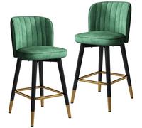 FXLUHAY Sgabelli da bar girevoli in velluto 2 pezzi con schienale for cucina di casa, bancone, reception, sgabello da bar, gambe nere, poggiapiedi dorato(Green,55 cm)
