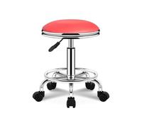 FXLUHAY Sgabello a sella con 5 ruote, senza schienale, cuscino in pelle, sedia idraulica for spa, salone, studio medico, tatuaggio(B Wheel Red)