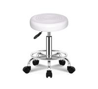 FXLUHAY Sgabello a sella, regolabile con 5 ruote | Sedia idraulica con cuscino in pelle senza schienale for spa, salone, studio medico, tatuaggi, casa(White)