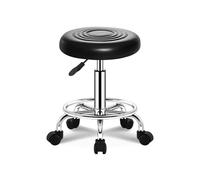 FXLUHAY Sgabello a sella, regolabile con 5 ruote | Sedia idraulica con cuscino in pelle senza schienale for spa, salone, studio medico, tatuaggi, casa(A Wheel Black)