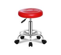 FXLUHAY Sgabello a sella, regolabile con 5 ruote | Sedia idraulica con cuscino in pelle senza schienale for spa, salone, studio medico, tatuaggi, casa(Red)