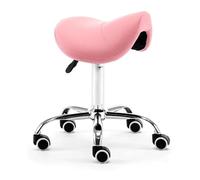 FXLUHAY Sgabello a sella, sgabello regolabile con ruote, sedia girevole in pelle da 48 a 60 cm for tatuaggi, estetica, ciglia, massaggi, uso dentistico(Pink)