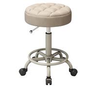 FXLUHAY Sgabello da sella, barra girevole regolabile con poggiapiedi in pelle PU rotonda for salone, spa, tatuaggi, laboratori di bellezza medica, design moderno 45~56 cm(Off White)