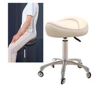 FXLUHAY Sgabello da sella for dentista con ruote, sedia girevole regolabile for uso clinico e in studio, comodo sistema idraulico(Beige)