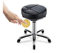 FXLUHAY Sgabello da sella, sedia da ufficio in pelle girevole e regolabile, girevole a 360°, con ruote for massaggi, spa, dentista, ideale for medicina estetica(Black)