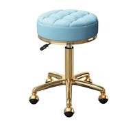 FXLUHAY Sgabello da sella, sedia girevole beige for salone di bellezza, bar for cure mediche con cuscino in pelle, struttura cromata dorata for spa, ufficio, massaggi, manicure(Light Blue)