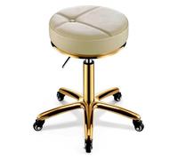 FXLUHAY Sgabello girevole in similpelle con barra girevole e cuscino morbido for salone di bellezza, spa, massaggi, trucco for tatuaggi, bancone con base in metallo resistente(Beige)
