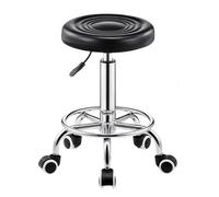 FXLUHAY Sgabello rotondo resistente con poggiapiedi girevole in pelle, altezza regolabile, for spa, salone di disegno, tatuaggi, ufficio, sgabelli for massaggi, sedia operativa piccola(Black)