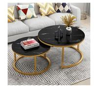 FXLUHAY Tavolini da caffè rotondi moderni con texture in marmo, set da 2 - Tavolino da cocktail con piano in legno e struttura in metallo for soggiorno e ufficio(C,80cm/31inch)