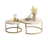 FXLUHAY Tavolino da caffè rotondo moderno con piano in marmo, set di 2 tavolini ad incastro con base dorata for un elegante arredamento del soggiorno, 60x40 cm(60x40cm)