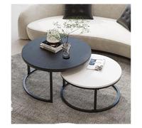 FXLUHAY Tavolino da caffè rotondo, set di 2 tavolini impilabili, tavolini da caffè dal design moderno for soggiorno, tavolo da cocktail circolare con struttura in metallo dorato(Black)