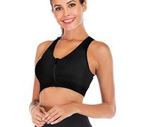 FXTYK Reggiseno sportivo con zip anteriore Post Surgery Reggiseno Yoga Training Fitness Activewear Racerback imbottito per donne, Nero , S
