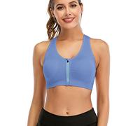 FXTYK Reggiseno sportivo con zip frontale, post surgery, yoga, allenamento, fitness, activewear Racerback, reggiseno imbottito per donne, Azzurro, S
