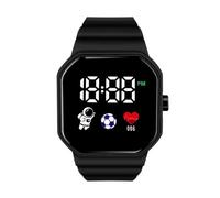 fxwtich Orologio con cinturino in silicone comodo orologio da polso studente quadrante quadrato leggibile ad alta precisione tipo di pulsante regolabile unisex leggero, nero, Stile del quadrante