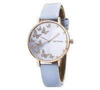 fxwtich Set di 2 braccialetti con orologio a farfalla con strass, al quarzo, da donna, con decorazioni in perle finte, squisito cinturino in pelle regolabile in acciaio inossidabile elegante, Cielo