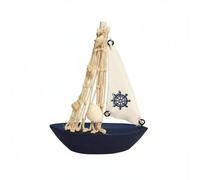 Fxzqgnh Barca a Legno, Barchetta Decorativa, Ornamento Barca Stile Nautico per Ufficio, Barca a Vela da 14 Cm con Timone Su Base Blu Scuro
