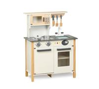 Fxzqgnh Cucina Giocattolo Giocattolo con Accessori in Legno Cucina con Fornelli Interattiva Microonde per Bambine , Cucina Europea Bianca