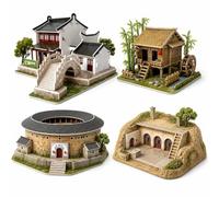 Fxzqgnh Puzzle Architettura Cinese, Dettagli intagliati, da Edificare, Divertimento educativo, Per Giovani Costruttori, style to 1