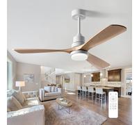 FXZZ Ventilatore da soffitto in legno da 132,1 cm con luci e telecomando, motore DC reversibile silenzioso e luce LED a 3 colori, ventilatore da soffitto a 6 velocità per fattoria