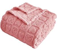 FY FIBER HOUSE Coperta con cuore a quadri, morbida e calda coperta per amante, mamma, papà, amici, lavabile, leggera, pelosa, per divano e letto, per tutte le stagioni (rosa, 127 x 152,4 cm)
