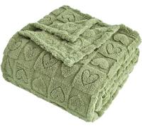 FY FIBER HOUSE Coperta in flanella con cuore a quadri, morbida e calda, per amante, mamma, papà, idea regalo, lavabile, leggera, pelosa, per divano, letto, ufficio, tutte le stagioni (verde salvia,
