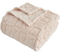 FY FIBER HOUSE Coperte in flanella con cuore a scacchi, morbide e calde per regali per amanti della mamma, papà, lavabile, leggera, per divano, letto, ufficio, tutte le stagioni (beige, 127 x 152 cm)