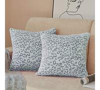 FY FIBER HOUSE Copricuscino in Flanella con Stampa Leopardata, per Divano, Letto, Divano, Confezione da 2, 40 x 40 cm, Colore: Blu Leopardato