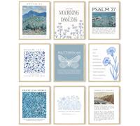 FYARTKJ 9 stampe artistiche da parete con versi biblici blu cristiani con citazioni di scrittura, poster vintage per decorazione da parete per soggiorno e camera da letto, 20,3 x 25,4 cm, senza